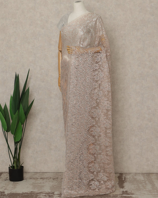 Rose Gold Premium French Metallic Chantilly Saree Lace, 5.5 Mtrs Length, 110 Cms Width, Crafted in France -Blouse Not Included-D26731