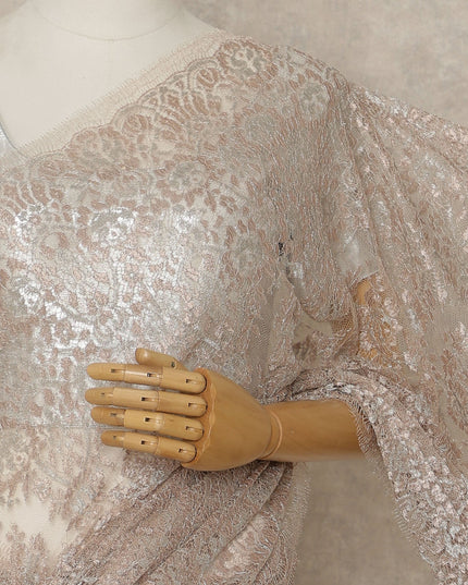 Rose Gold Premium French Metallic Chantilly Saree Lace, 5.5 Mtrs Length, 110 Cms Width, Crafted in France -Blouse Not Included-D26731