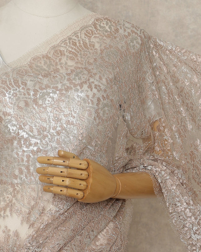 Rose Gold Premium French Metallic Chantilly Saree Lace, 5.5 Mtrs Length, 110 Cms Width, Crafted in France -Blouse Not Included-D26731