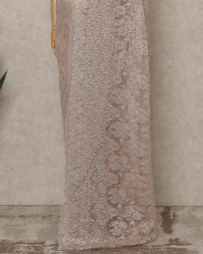 Rose Gold Premium French Metallic Chantilly Saree Lace, 5.5 Mtrs Length, 110 Cms Width, Crafted in France -Blouse Not Included-D26731
