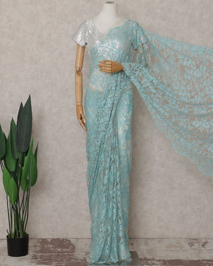 Powder Blue Floral French Chantilly Lace Saree