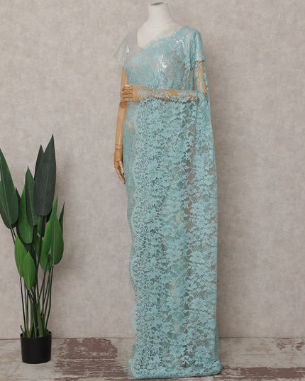 Powder Blue Floral French Chantilly Lace Saree