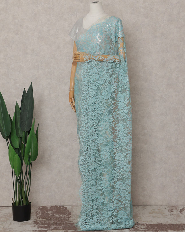 Powder Blue Floral French Chantilly Lace Saree