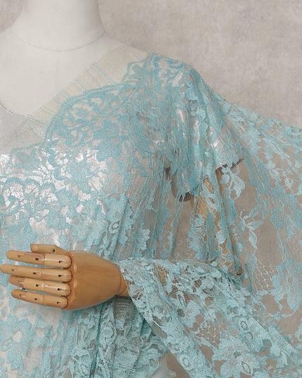 Powder Blue Floral French Chantilly Lace Saree