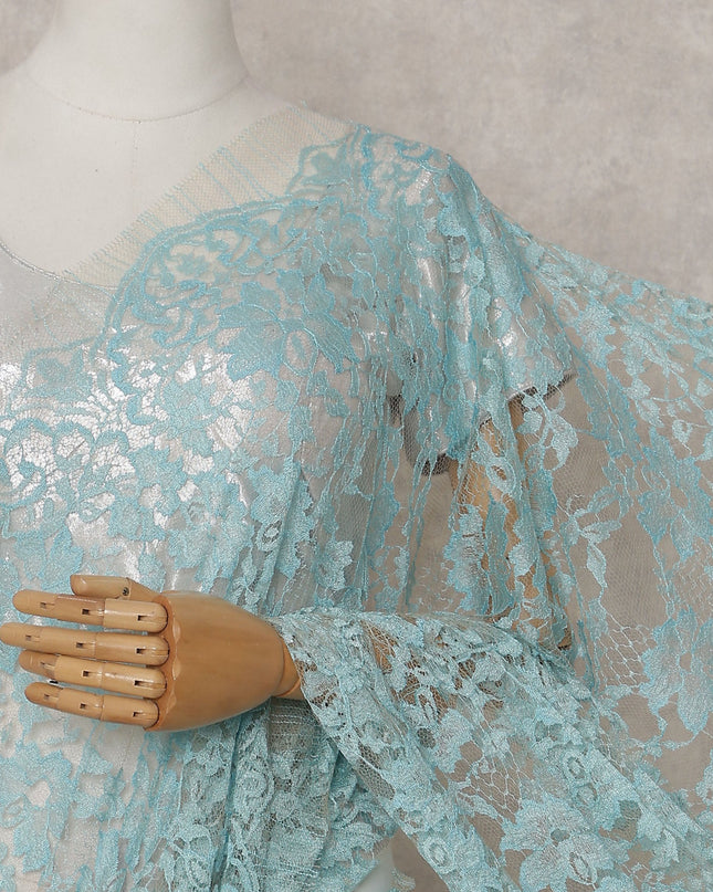Powder Blue Floral French Chantilly Lace Saree