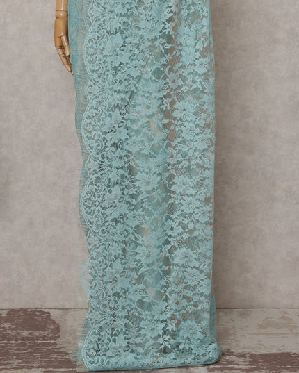 Powder Blue Floral French Chantilly Lace Saree