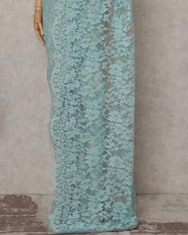 Powder Blue Floral French Chantilly Lace Saree
