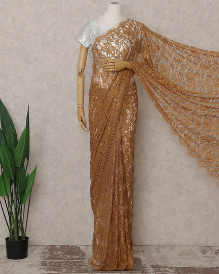 Ochre Mustard French Chantilly Lace Saree 5.5m
