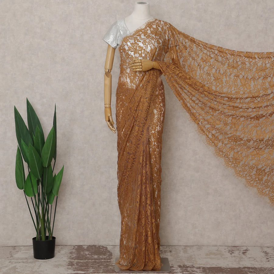 Ochre Mustard French Chantilly Lace Saree 5.5m