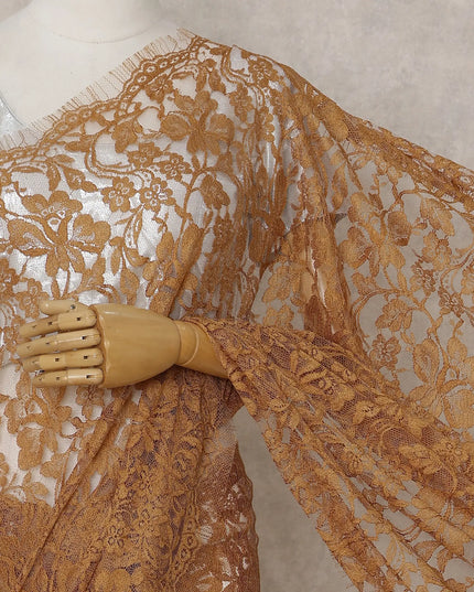 Ochre Mustard French Chantilly Lace Saree 5.5m
