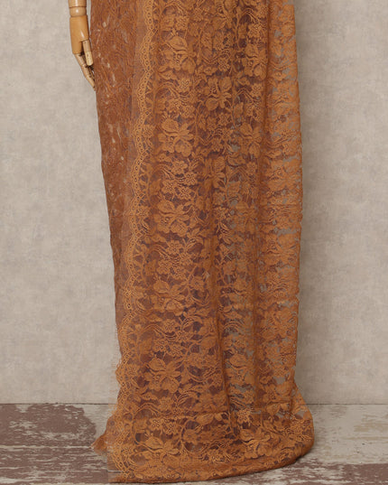 Rust Orange French Chantilly Saree Lace Elegant Floral Net Design 5.5 Mtrs Length 110 Cms Width Premium Soft Sheer Fabric France Origin-D28930 Regal Fabrics