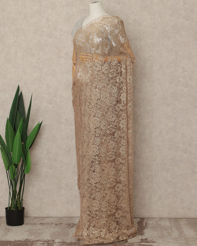 Champagne Rose Gold Premium French 2 Tone Chantilly Saree Lace With Stone Work Fabric 5.5 Meters Length 110 Cms Width Imported From France Elegant Designer Lace Blouse Not Included-D27372