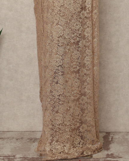 Champagne Rose Gold Premium French 2 Tone Chantilly Saree Lace With Stone Work Fabric 5.5 Meters Length 110 Cms Width Imported From France Elegant Designer Lace Blouse Not Included-D27372