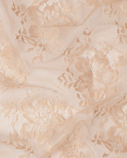 Peach Beige Floral Designer Synthetic Lace Fabric 3.0 Mtrs Piece 140 Cms Width China Origin-D28565