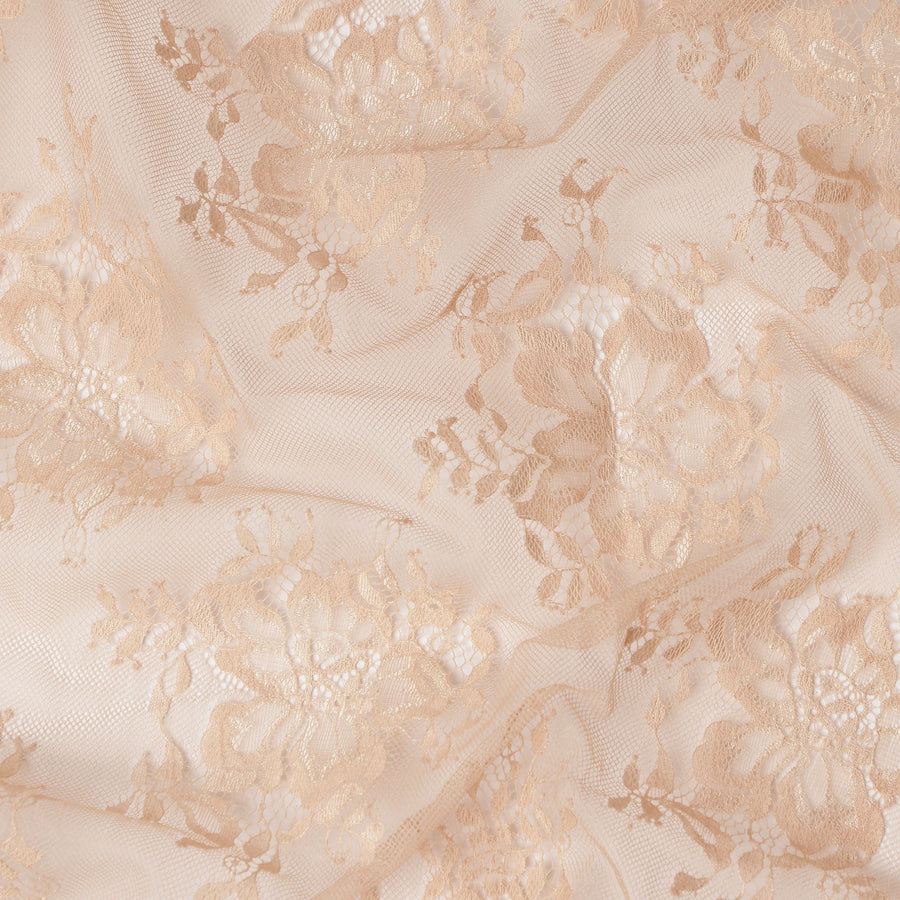 Peach Beige Floral Designer Synthetic Lace Fabric 3.0 Mtrs Piece 140 Cms Width China Origin-D28565