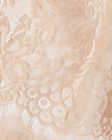 Peach Beige Floral Designer Synthetic Lace Fabric 3.0 Mtrs Piece 140 Cms Width China Origin-D28565
