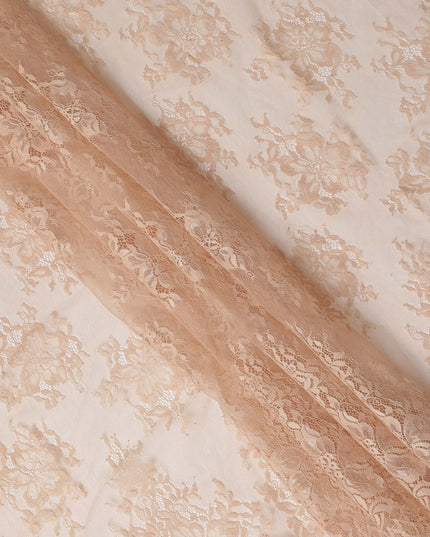 Peach Beige Floral Designer Synthetic Lace Fabric 3.0 Mtrs Piece 140 Cms Width China Origin-D28565