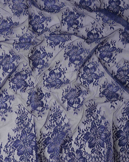 Navy Blue Floral Designer Synthetic Lace Fabric 3.0 Mtrs Piece 140 Cms Width China Origin-D28559