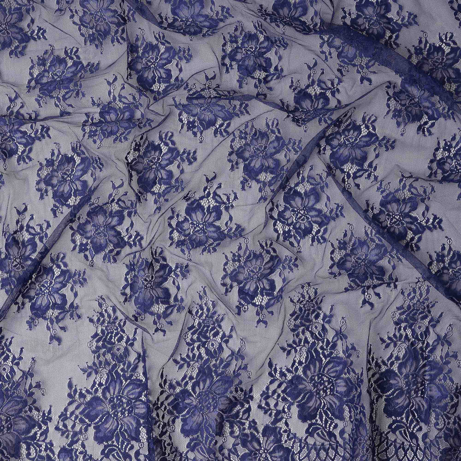 Navy Blue Floral Designer Synthetic Lace Fabric 3.0 Mtrs Piece 140 Cms Width China Origin-D28559