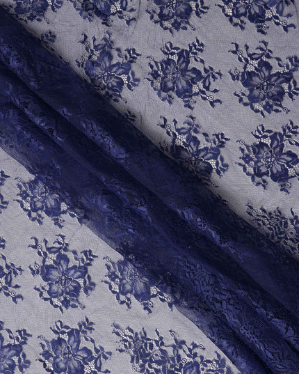 Navy Blue Floral Designer Synthetic Lace Fabric 3.0 Mtrs Piece 140 Cms Width China Origin-D28559