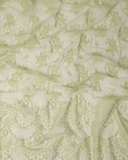 Light Pistachio Green Floral Designer Synthetic Lace Fabric 3.0 Mtrs Piece 140 Cms Width China Origin-D28563