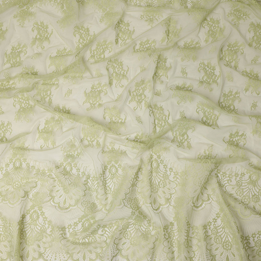 Light Pistachio Green Floral Designer Synthetic Lace Fabric 3.0 Mtrs Piece 140 Cms Width China Origin-D28563