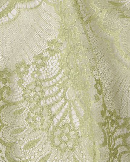 Light Pistachio Green Floral Designer Synthetic Lace Fabric 3.0 Mtrs Piece 140 Cms Width China Origin-D28563