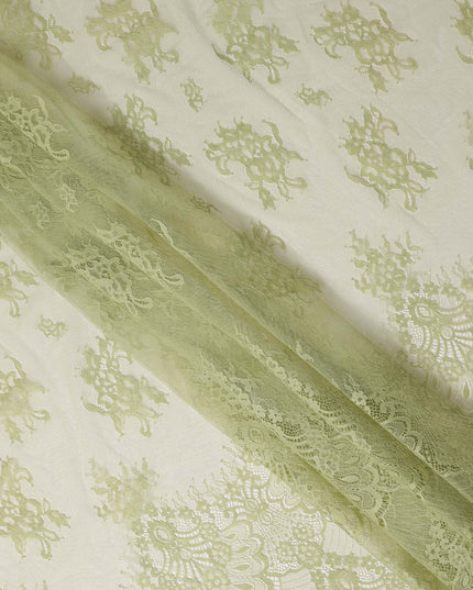 Light Pistachio Green Floral Designer Synthetic Lace Fabric 3.0 Mtrs Piece 140 Cms Width China Origin-D28563