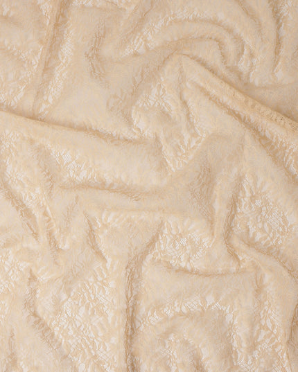 Cream Beige Floral Designer Synthetic Lace Fabric 3.0 Mtrs Piece 140 Cms Width China Origin-D28562