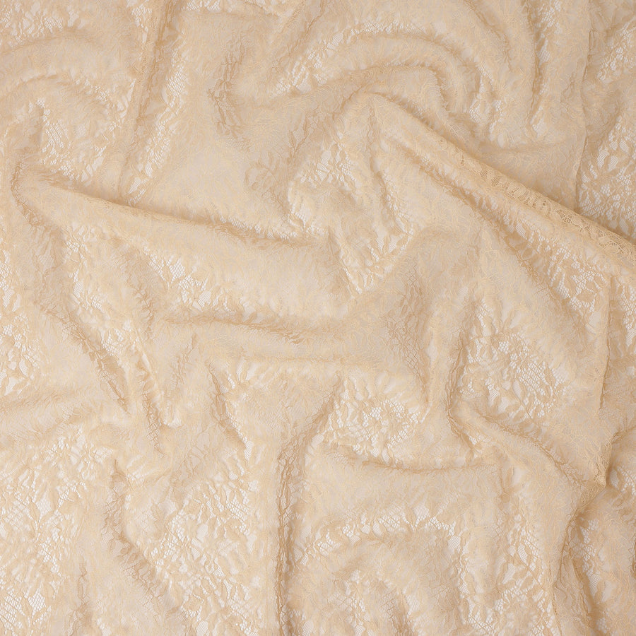 Cream Beige Floral Designer Synthetic Lace Fabric 3.0 Mtrs Piece 140 Cms Width China Origin-D28562