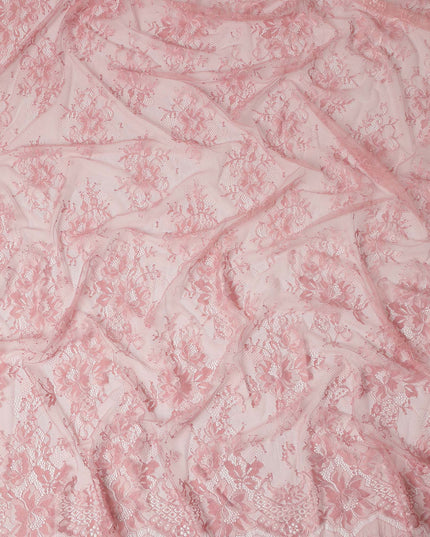 Blush Pink Floral Designer Synthetic Lace Fabric 3.0 Mtrs Piece 140 Cms Width China Origin-D28561