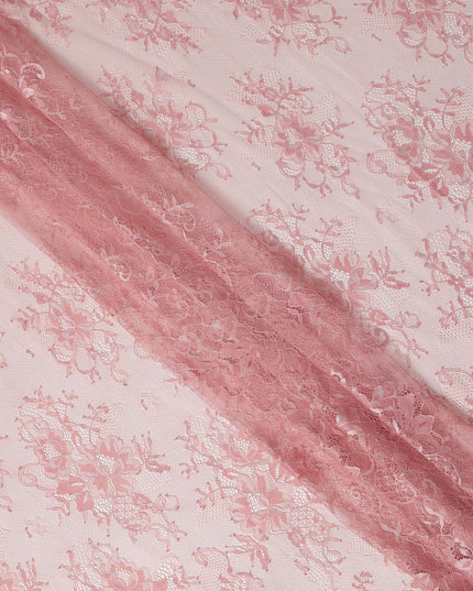Blush Pink Floral Designer Synthetic Lace Fabric 3.0 Mtrs Piece 140 Cms Width China Origin-D28561