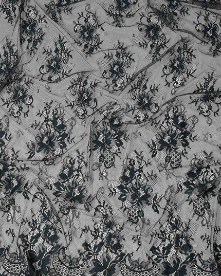 Black Teal Floral Designer Synthetic Lace Fabric 3.0 Mtrs Piece 140 Cms Width China Origin-D28560