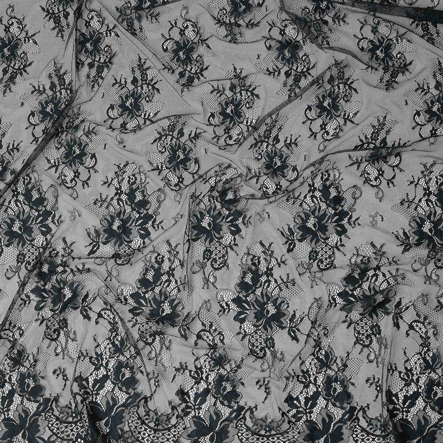 Black Teal Floral Designer Synthetic Lace Fabric 3.0 Mtrs Piece 140 Cms Width China Origin-D28560