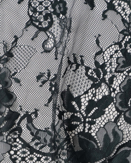 Black Teal Floral Designer Synthetic Lace Fabric 3.0 Mtrs Piece 140 Cms Width China Origin-D28560