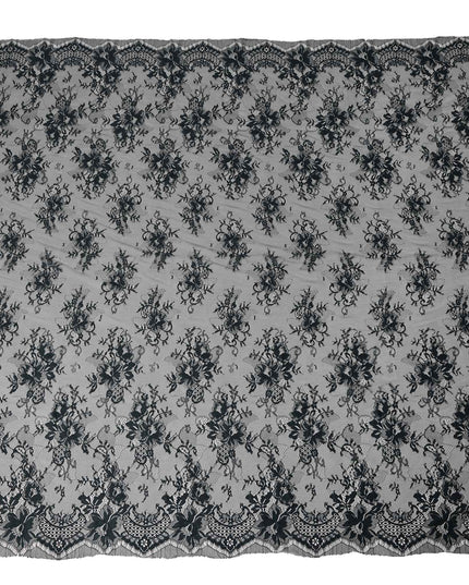 Black Teal Floral Designer Synthetic Lace Fabric 3.0 Mtrs Piece 140 Cms Width China Origin-D28560