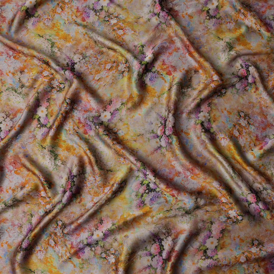 Multicolor Wildflower Floral Silk Crepe Fabric 140cm