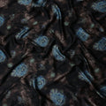 Jet Black Bouquet Floral Silk Crepe Fabric 140cm