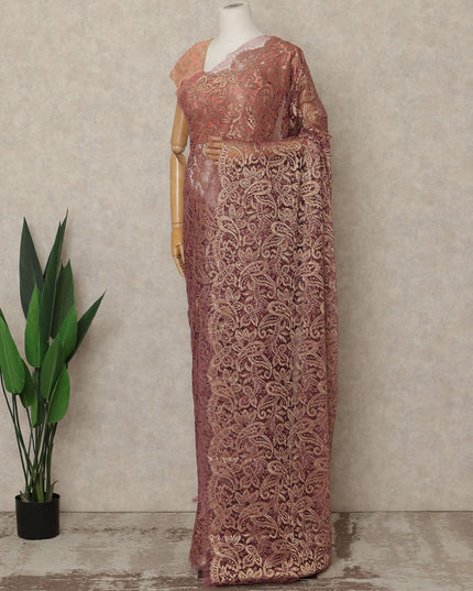 Rosewood Premium French Metallic Chantilly Lace Saree, 5.5 Mtrs Length, 110 Cms Width, Crafted in France-Blouse Not Included-D26687
