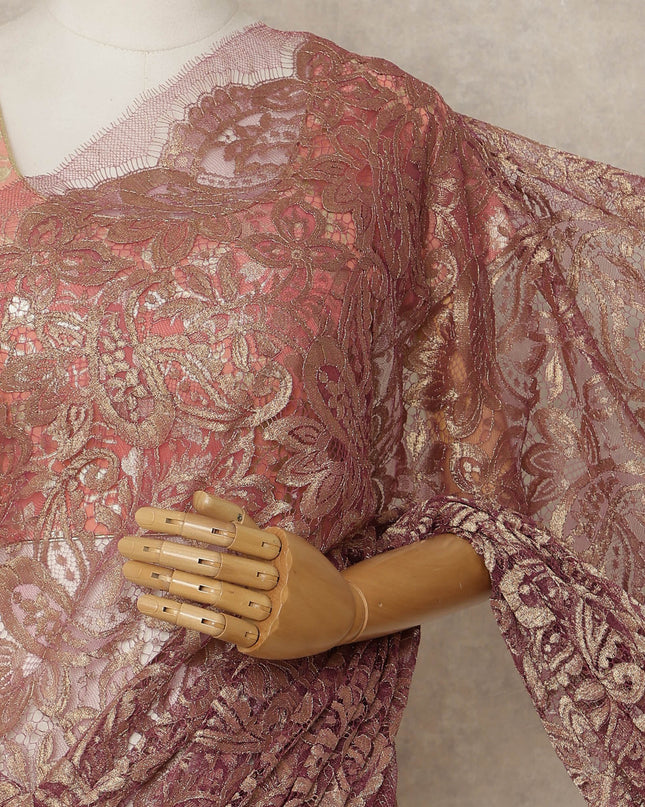Rosewood Premium French Metallic Chantilly Lace Saree, 5.5 Mtrs Length, 110 Cms Width, Crafted in France-Blouse Not Included-D26687