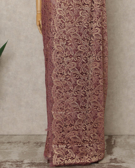 Rosewood Premium French Metallic Chantilly Lace Saree, 5.5 Mtrs Length, 110 Cms Width, Crafted in France-Blouse Not Included-D26687