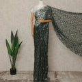 Forest Green Premium French Metallic Chantilly Lace Saree, 5.5 Mtrs Length, 110 Cms Width, Crafted in France-Blouse Not Included-D26690