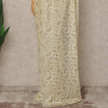 Cream Gold Premium French Metallic Chantilly Saree Lace 5.5 Mtrs Length 110 Cms Width Designer Net Fabric Made In France, Blouse Not Included-D28128