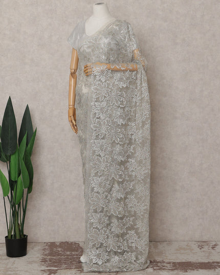 Frosted Silver French Chantilly Lace Saree