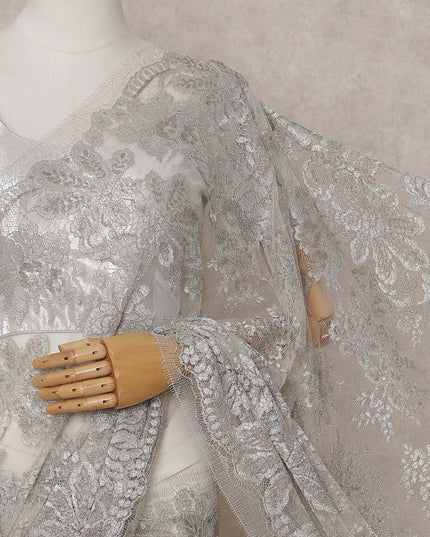 Frosted Silver French Chantilly Lace Saree