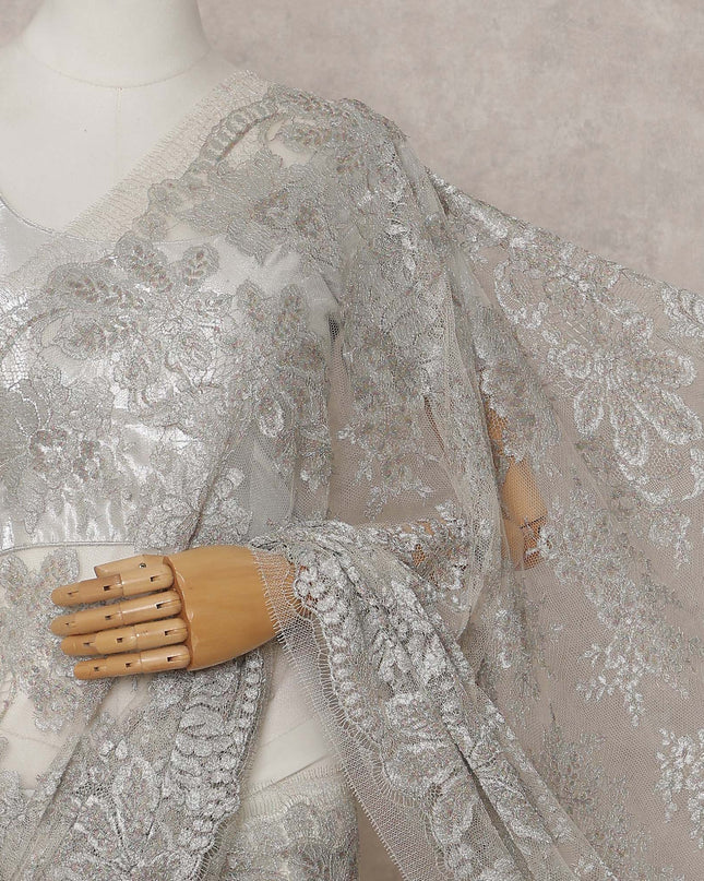 Frosted Silver French Chantilly Lace Saree