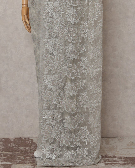 Frosted Silver French Chantilly Lace Saree