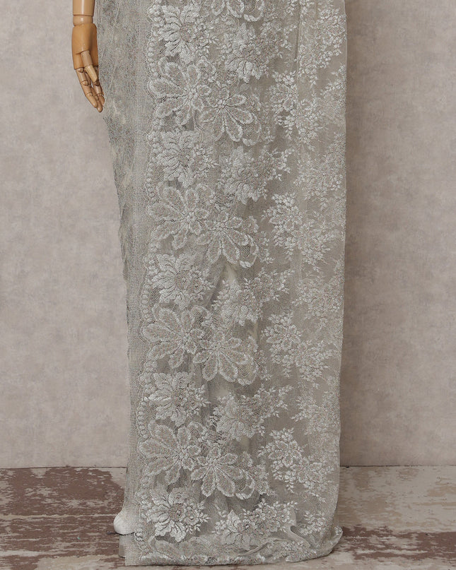 Frosted Silver French Chantilly Lace Saree