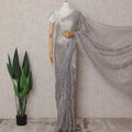 Rose Taupe Grey Chantilly Lace Saree - D31687