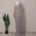 Rose Taupe Grey Chantilly Lace Saree - D31687
